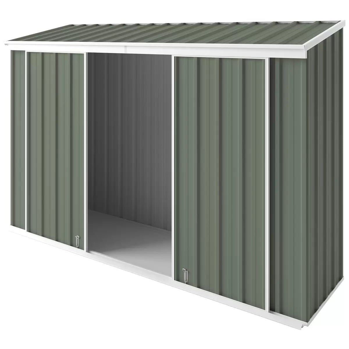 EasyShed Double Doors Narrow Slider Shed 3m x 0.78m Mist Green Garden Storage