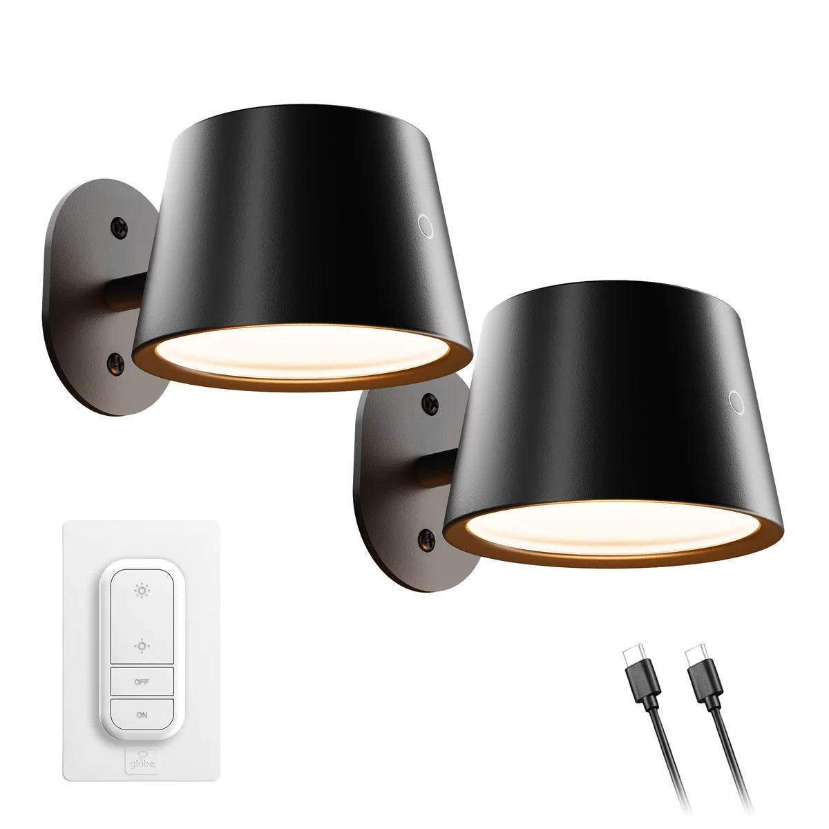 Globe Rechargeable Task Light 2 Pack LED Wall Lights 200 Lumens USB-C Remote
