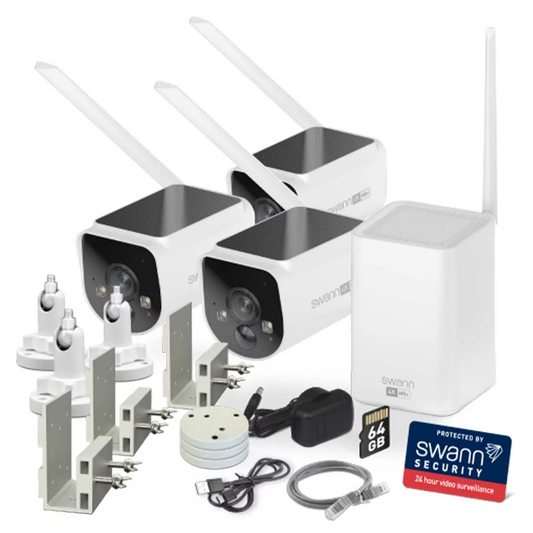 Swann MaxRanger Wireless 4K Solar CCTV System 3 Cameras SWNVK-MAXV2SD3GM