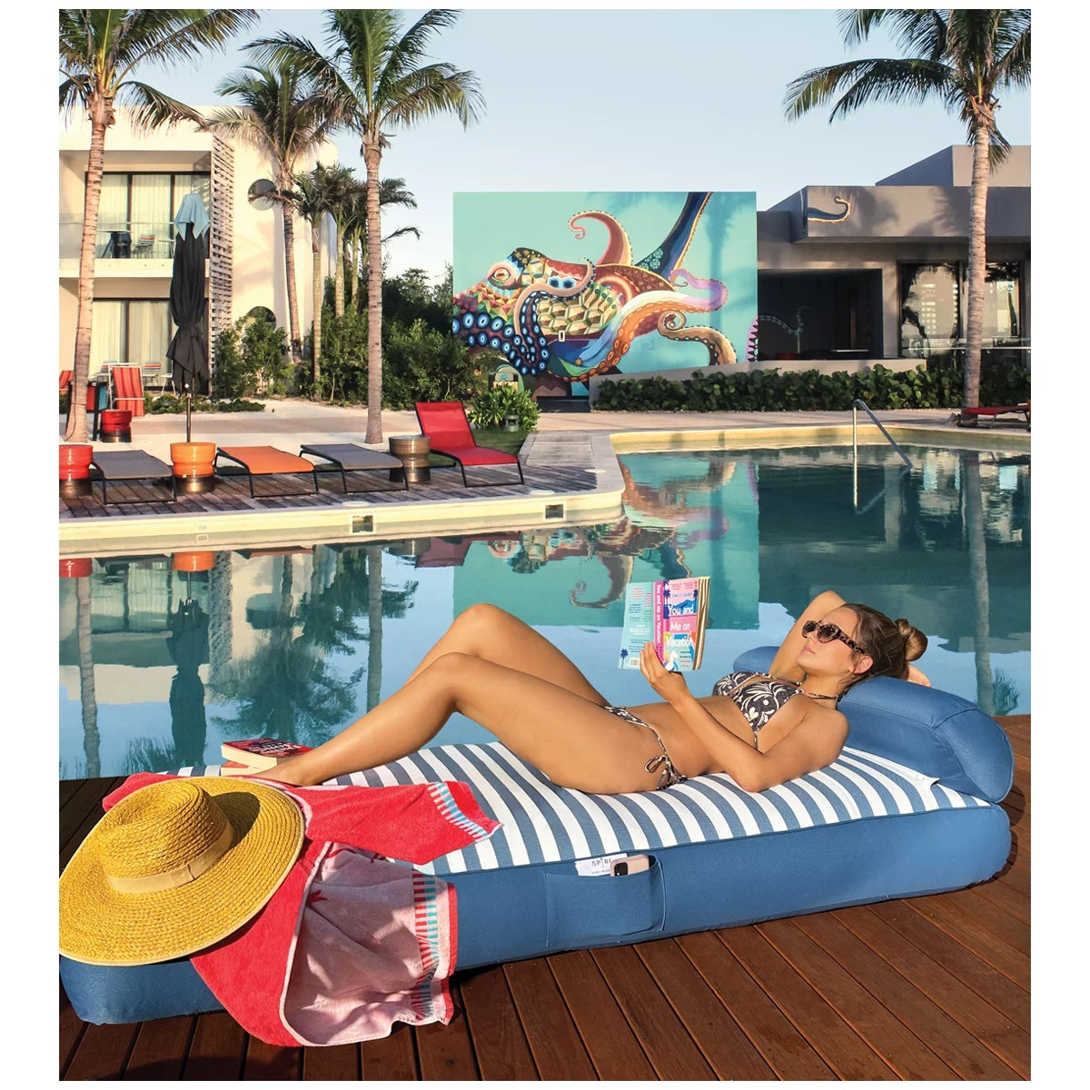 Spire Adalus Luxury Pool Lounge Blue Stripe Inflatable 190cm 200kg 2 Air Chamber