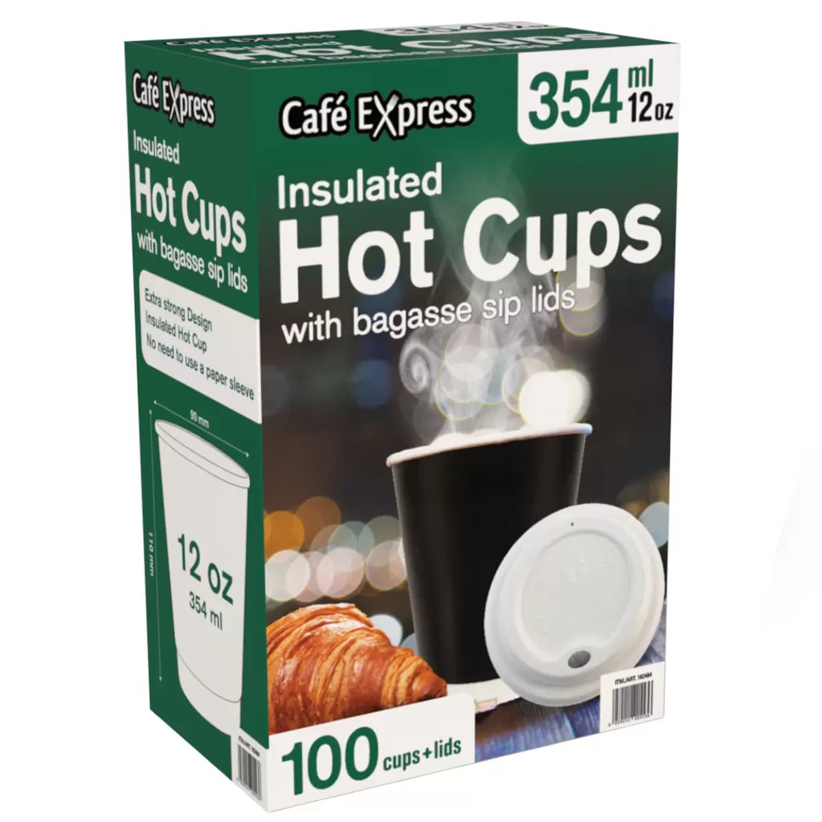 100x Cafe Express 354ml Double Wall Hot Coffee Cups & Lids