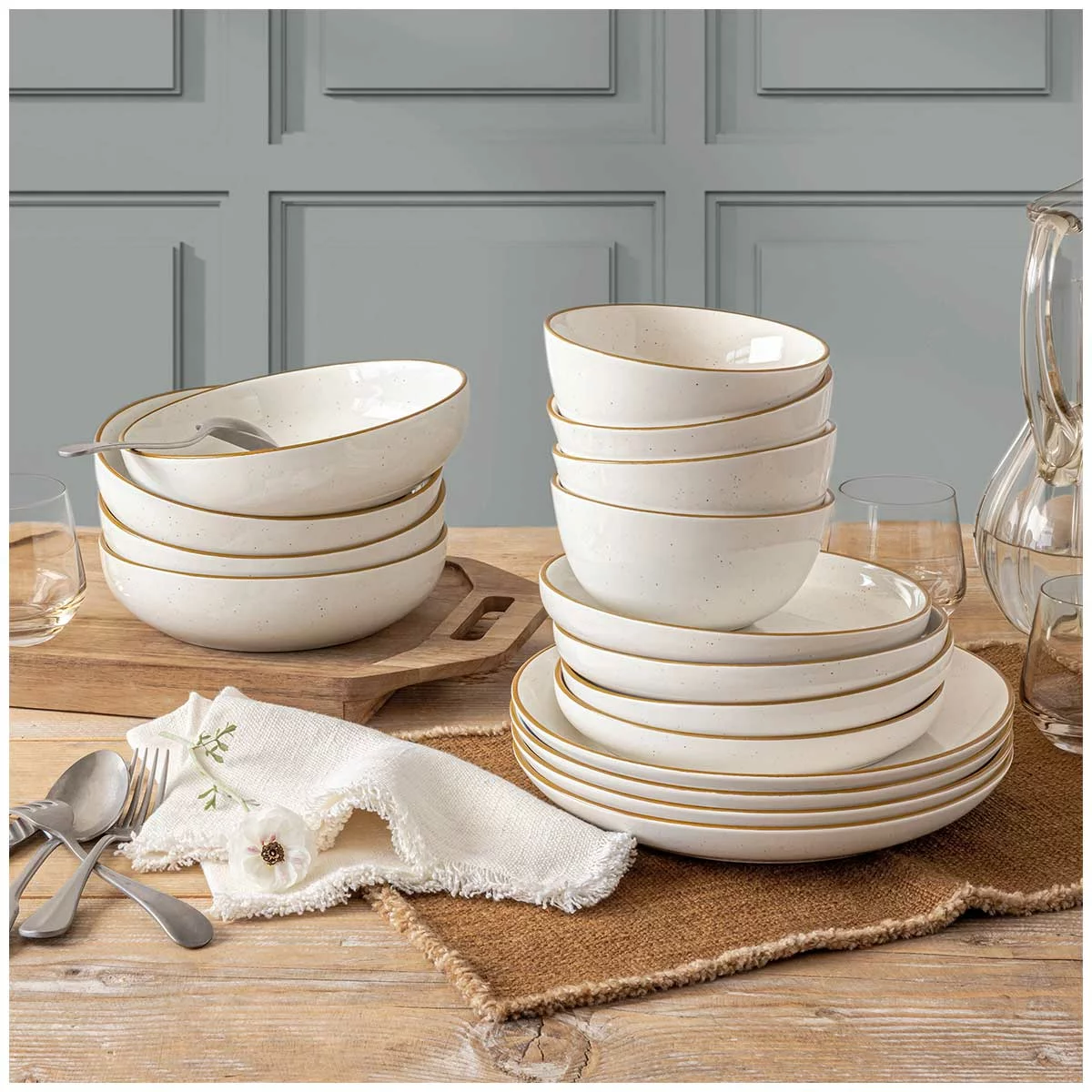 over&back Options 16 Piece Stoneware Dinner Set White Microwave Safe