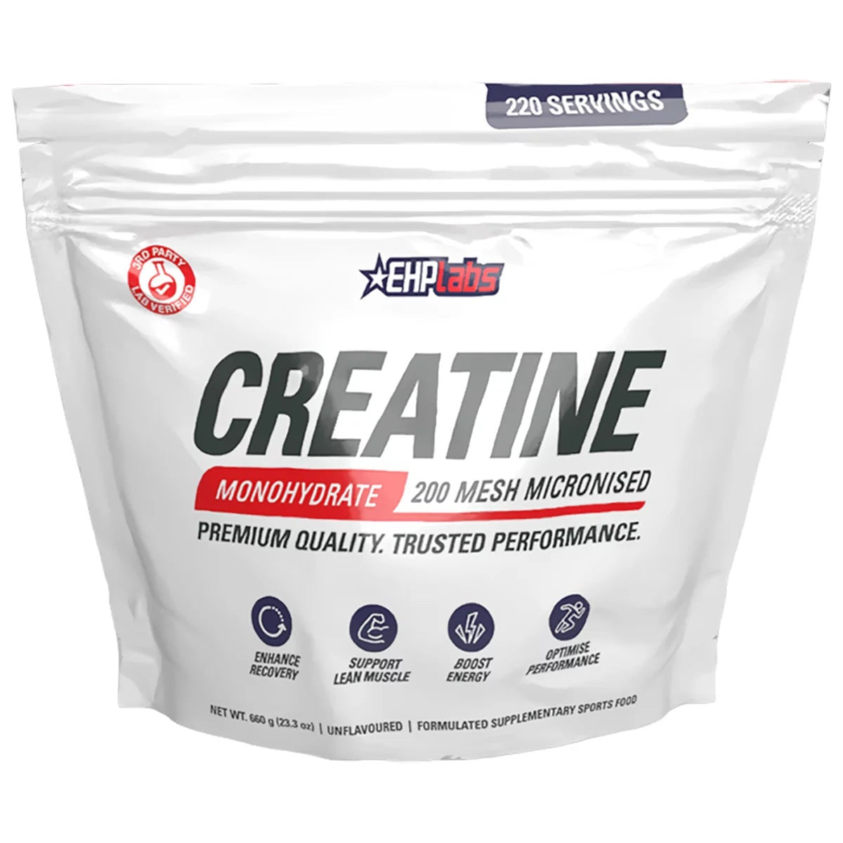 EHPlabs Creatine Monohydrate 220 Servings Micronised Unflavoured Easy Mixing
