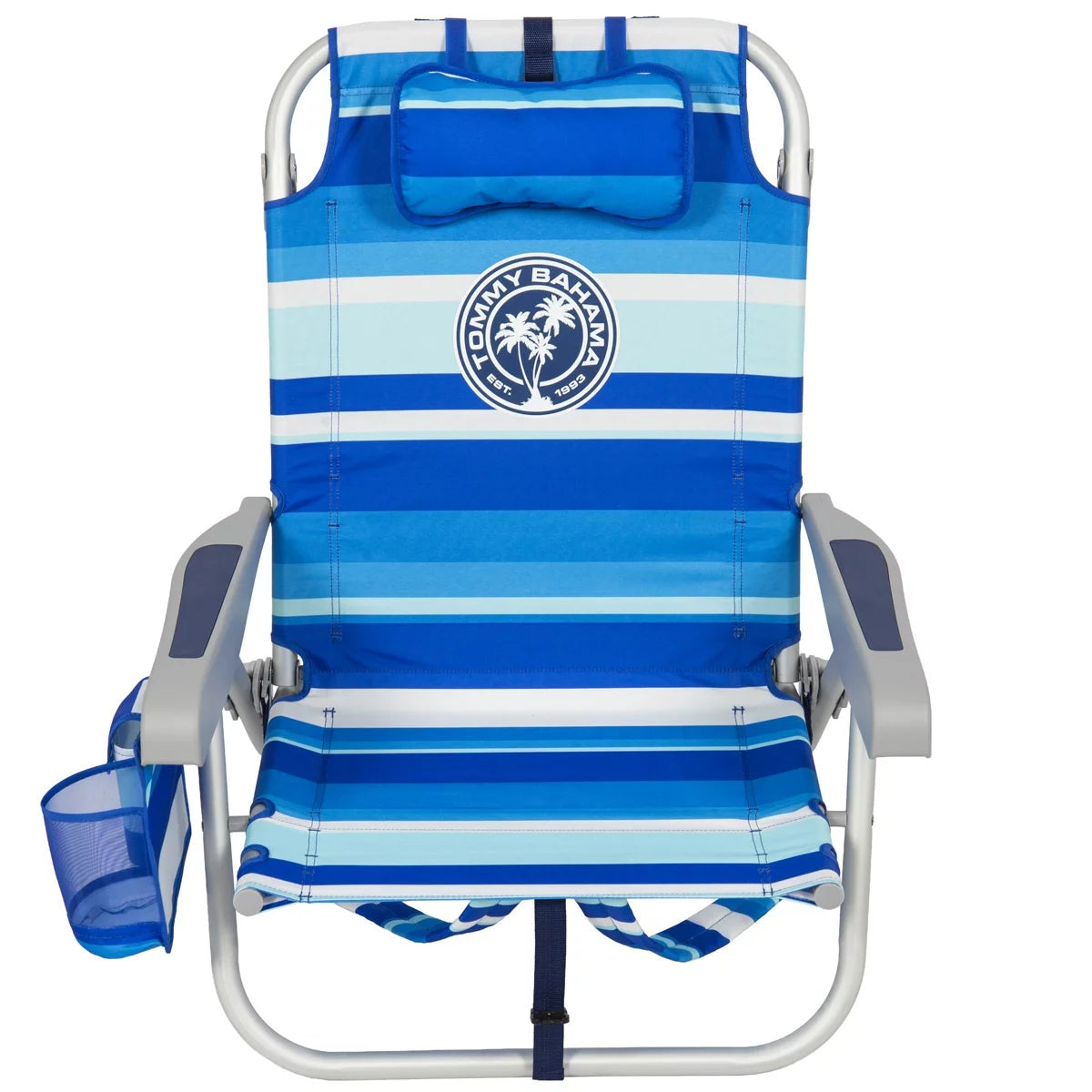 Tommy Bahama 5 Position Folding Backpack Beach Chairs Green Blue Stripe 2 Pack