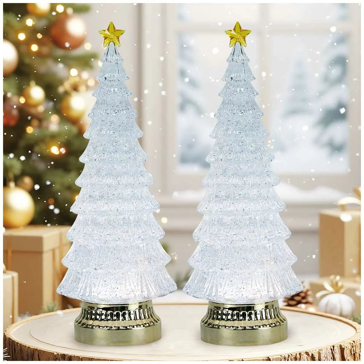 2 Piece LED Glitter Christmas Trees Set 38cm Lighted Tabletop Holiday Decoration