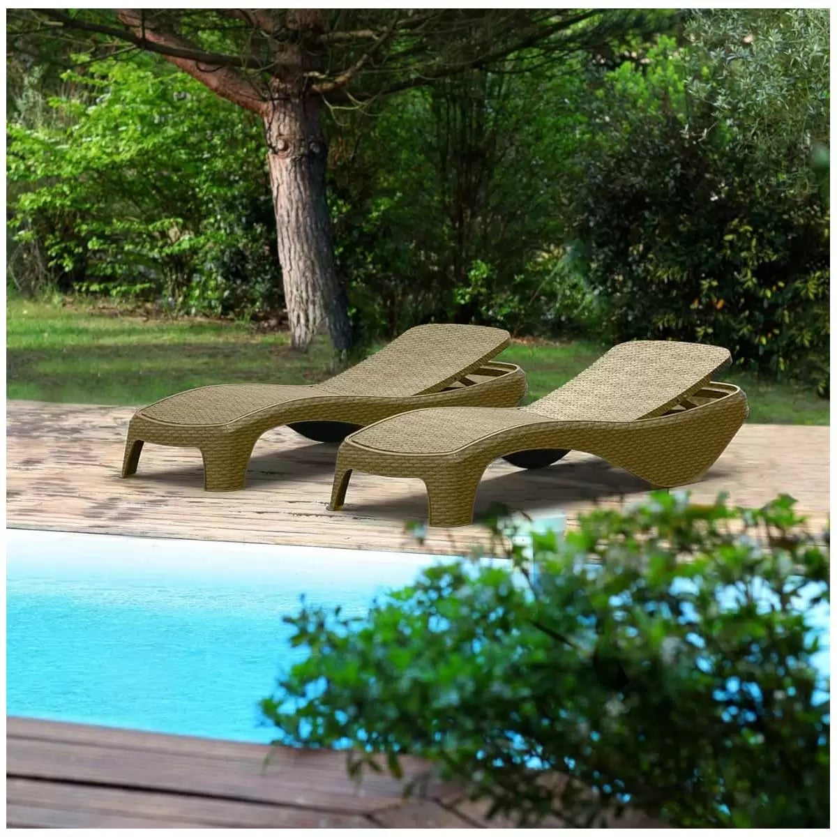 Keter Atlantic Sun Loungers 2Pk Beige Reclining Patio UV Resistant Furniture