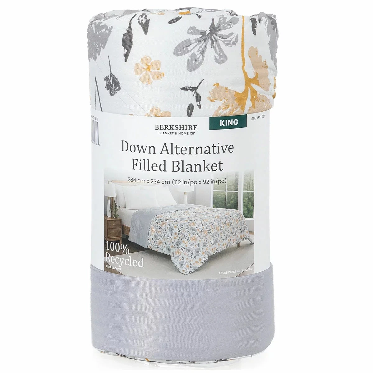 Down Alternative Filled Blanket King Yellow Floral Soft Warm Bedding