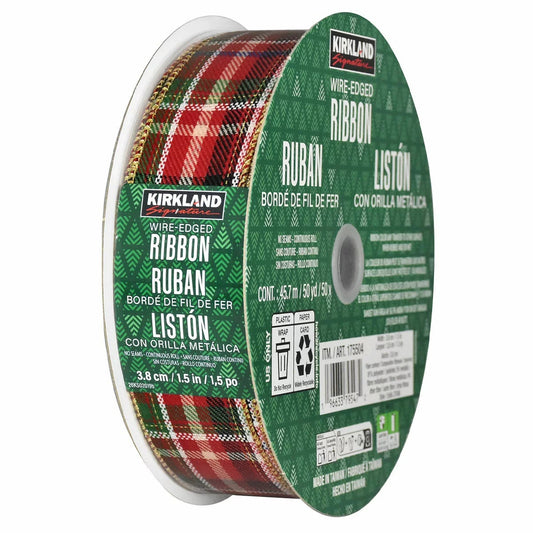 Plaid Christmas Ribbon 4.57M Wire Edged Holiday Gift Wrap Decor