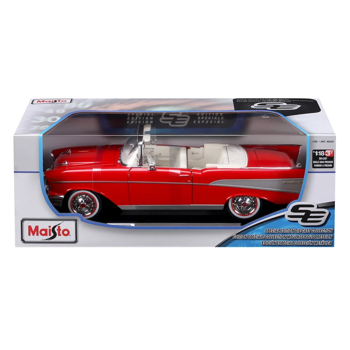 Maisto 1:18 1957 Chevrolet Bel Air Convertible Diecast Model Car Opening Doors
