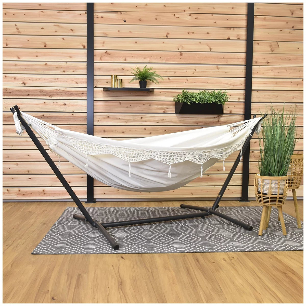 Vivere Cotton Double Hammock with Steel Stand Natural 204kg