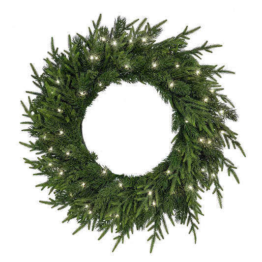 30 Inch Pre-Lit Norfolk Pine Christmas Wreath Battery LED Holiday Decor