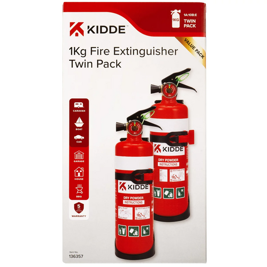 Kidde 1kg Fire Extinguisher Twin Pack 1A10BE Multi Purpose Safety Protection