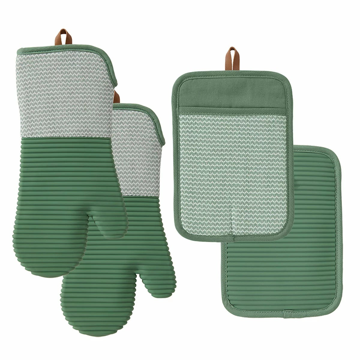 Threadmade Oven Mitt & Pot Holder Sage Kitchen Heat Resistant Set