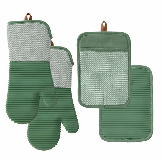 Threadmade Oven Mitt & Pot Holder Sage Kitchen Heat Resistant Set