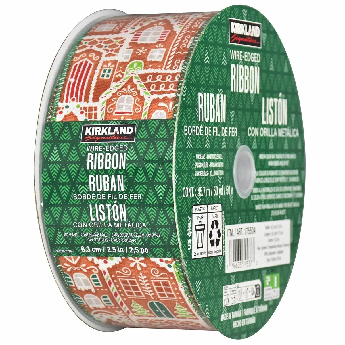 45.7M Wide Gingerbread House Christmas Ribbon Wire Edged Gift Wrap Holiday Decor
