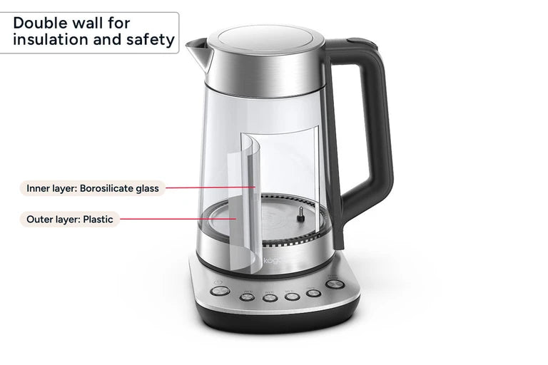 Kogan 1.7L Double Wall Glass Kettle (Stainless Steel)