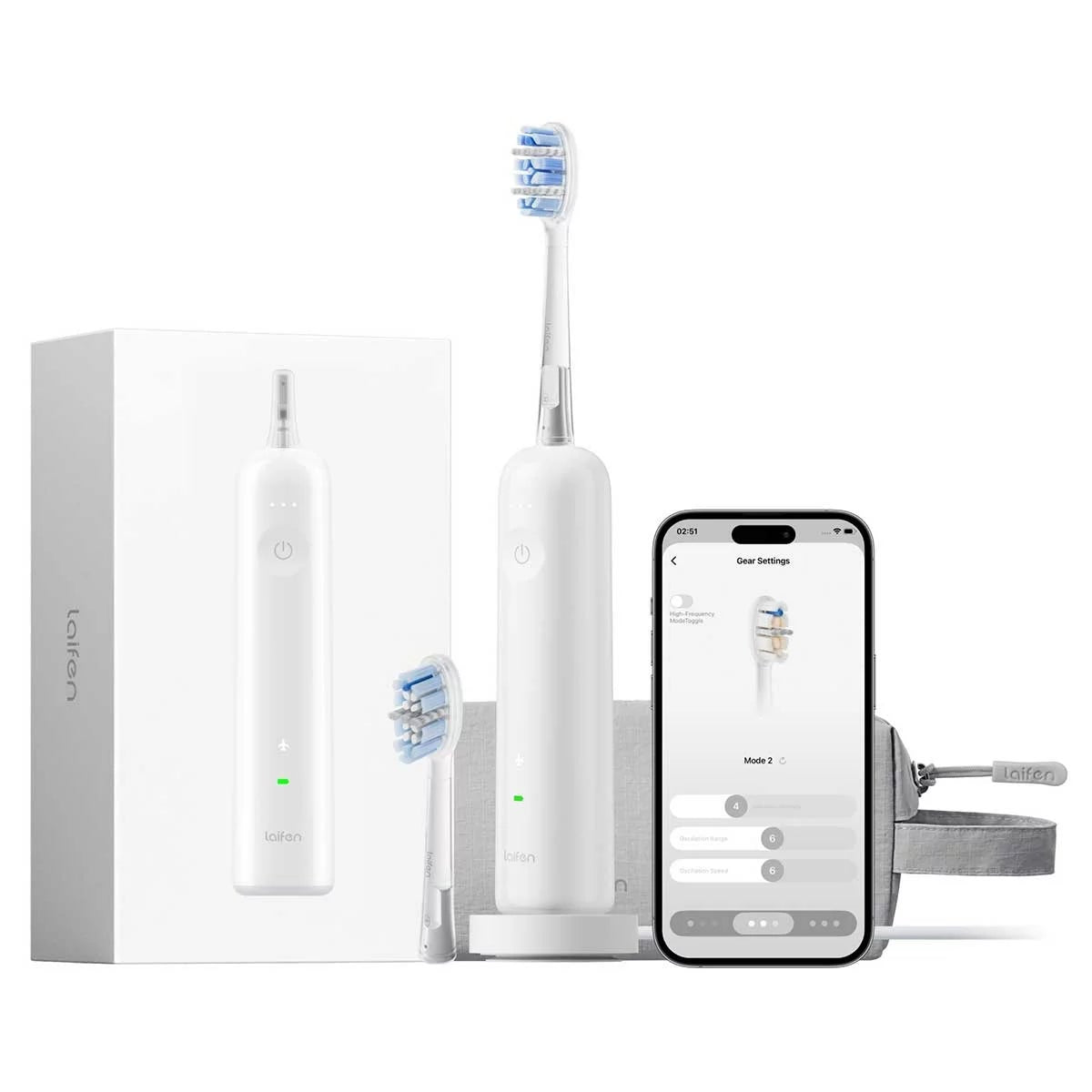 Laifen Wave Pro Sonic Electric Toothbrush White Pressure Sensor 70 Day Battery