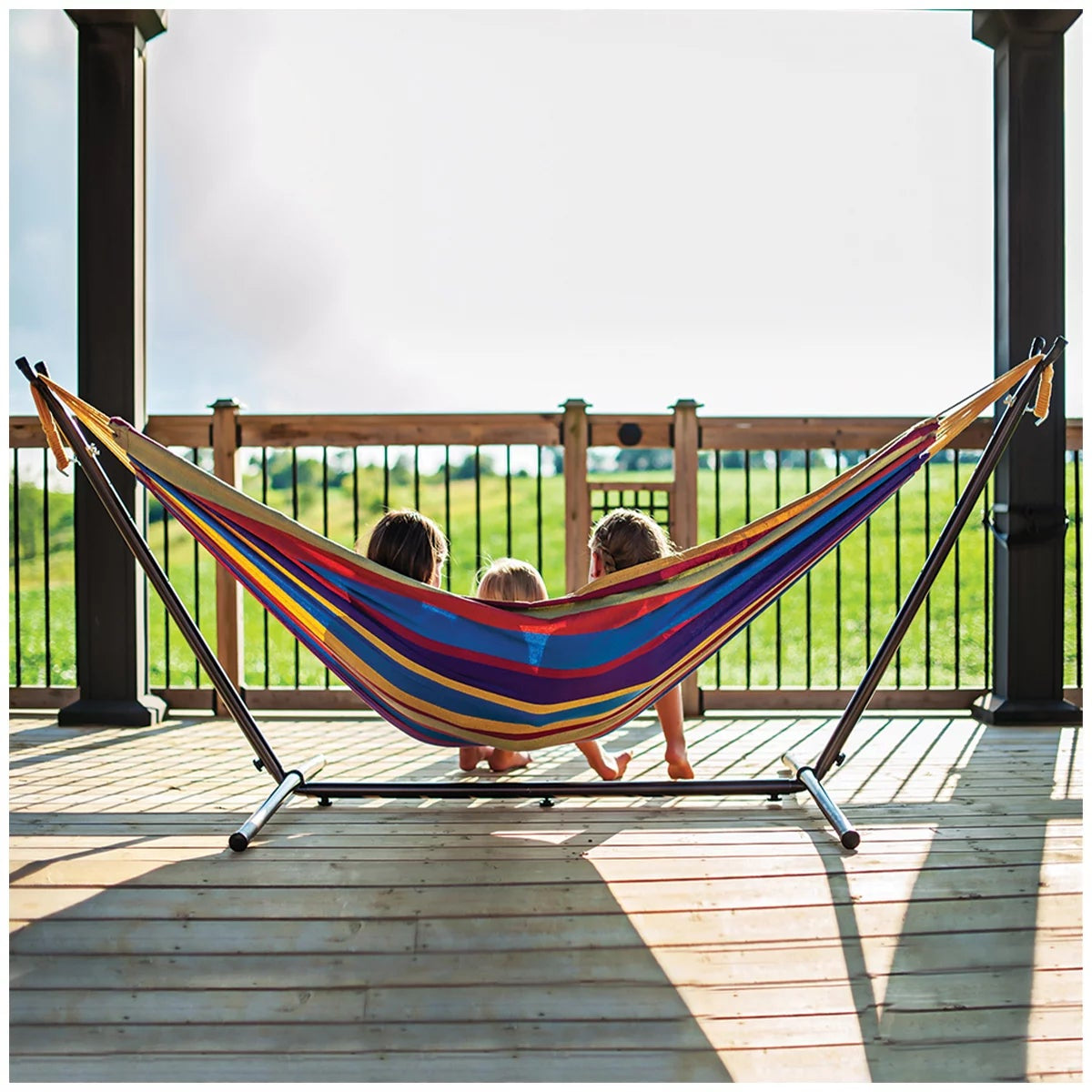Vivere Cotton Double Hammock with Steel Stand Tropical 204kg