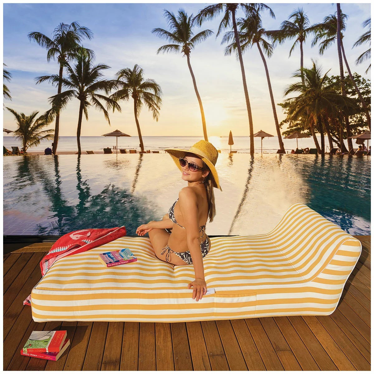 Spire Paradisus Inflatable Pool Lounge Yellow Stripe Olefin 200kg Capacity
