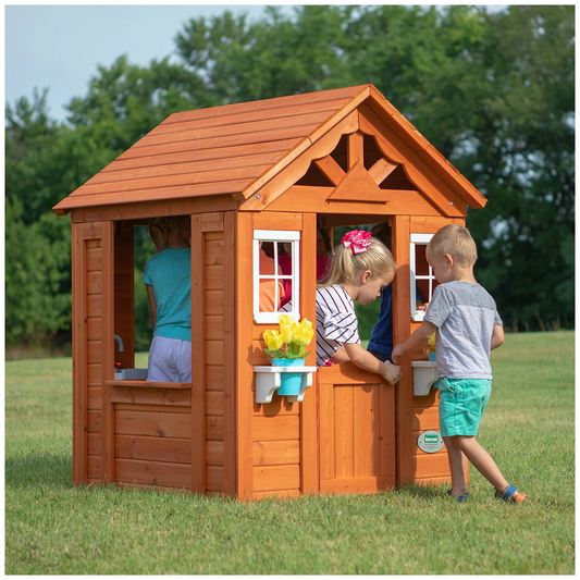 Backyard Discovery Timberlake Cedar Wooden Kids Cubby House Outdoor Playhouse
