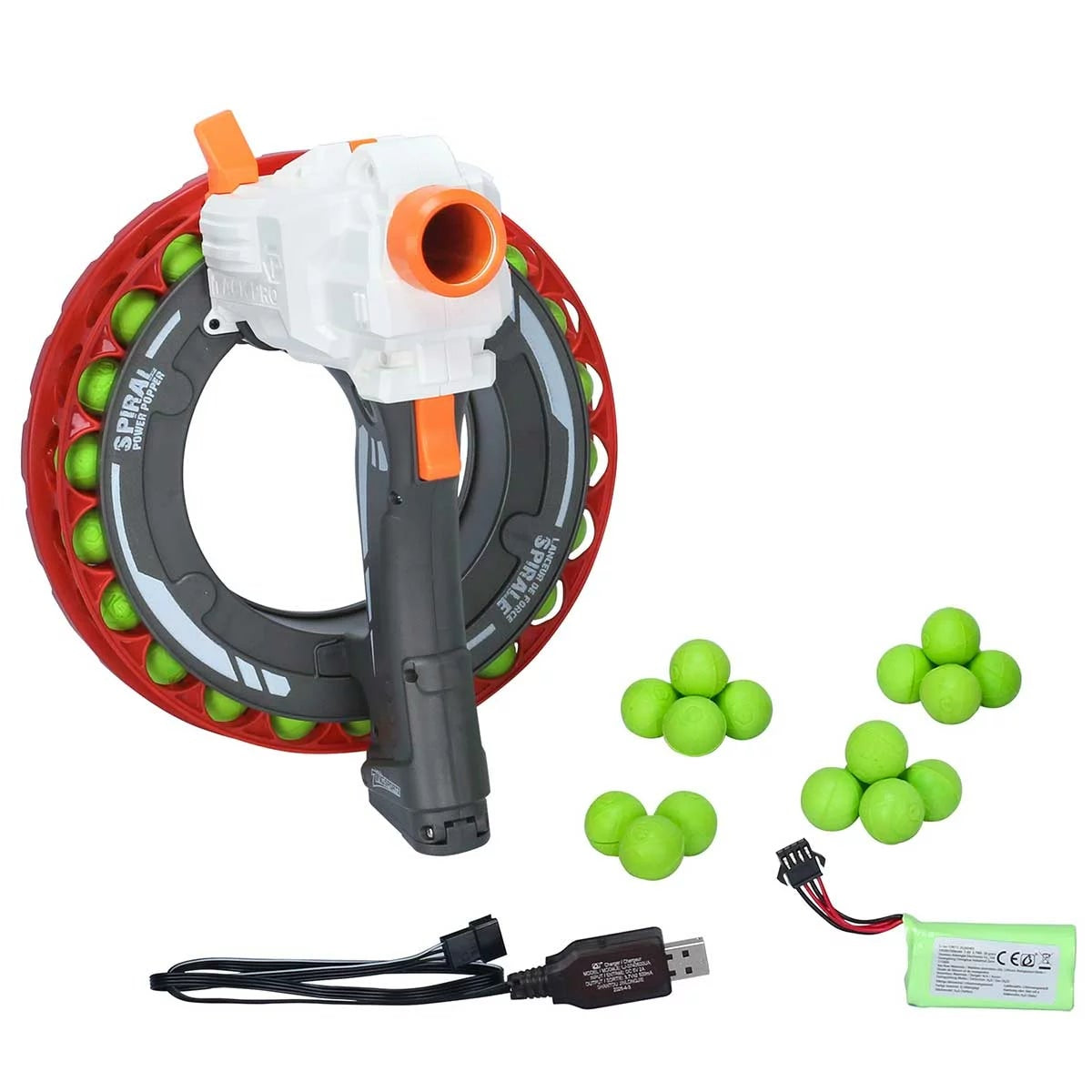Zing Spiral Power Popper Red Rechargeable Automatic Blaster with 40 Soft Foam