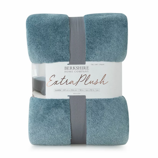 Berkshire Premium Plush Blanket Queen 234x249cm Blue Warm Soft Home Bedding