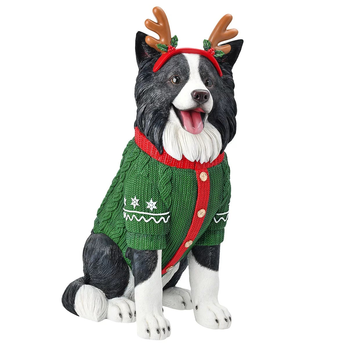 Christmas Border Collie Dog Greeter Resin Holiday Statue Indoor Decor