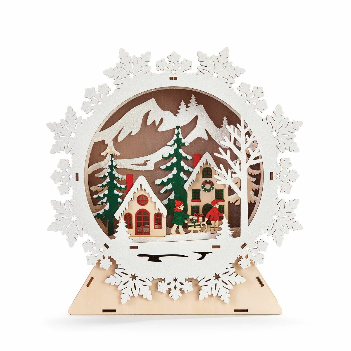 Wooden Christmas Tree & Snowflake 2PCS Xmas Holiday Tabletop Display W/ Timer