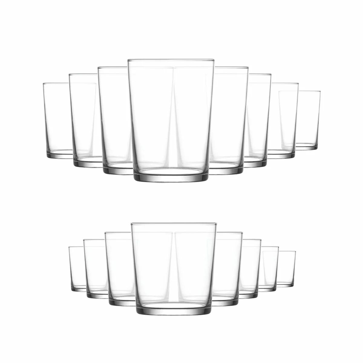 LAV Bodega Drinking Glass Set 16 Piece – Stackable Clear Glass Tumblers