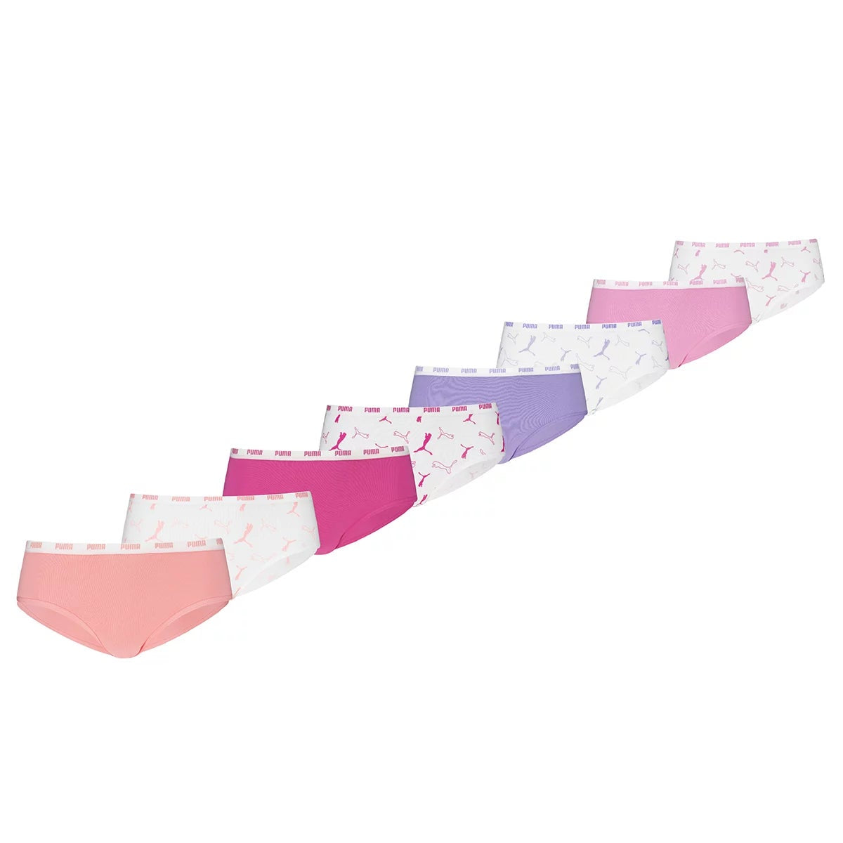 PUMA Girls Bikini Briefs 8 Pack Pink Purple Cotton Stretch Size Extra Large