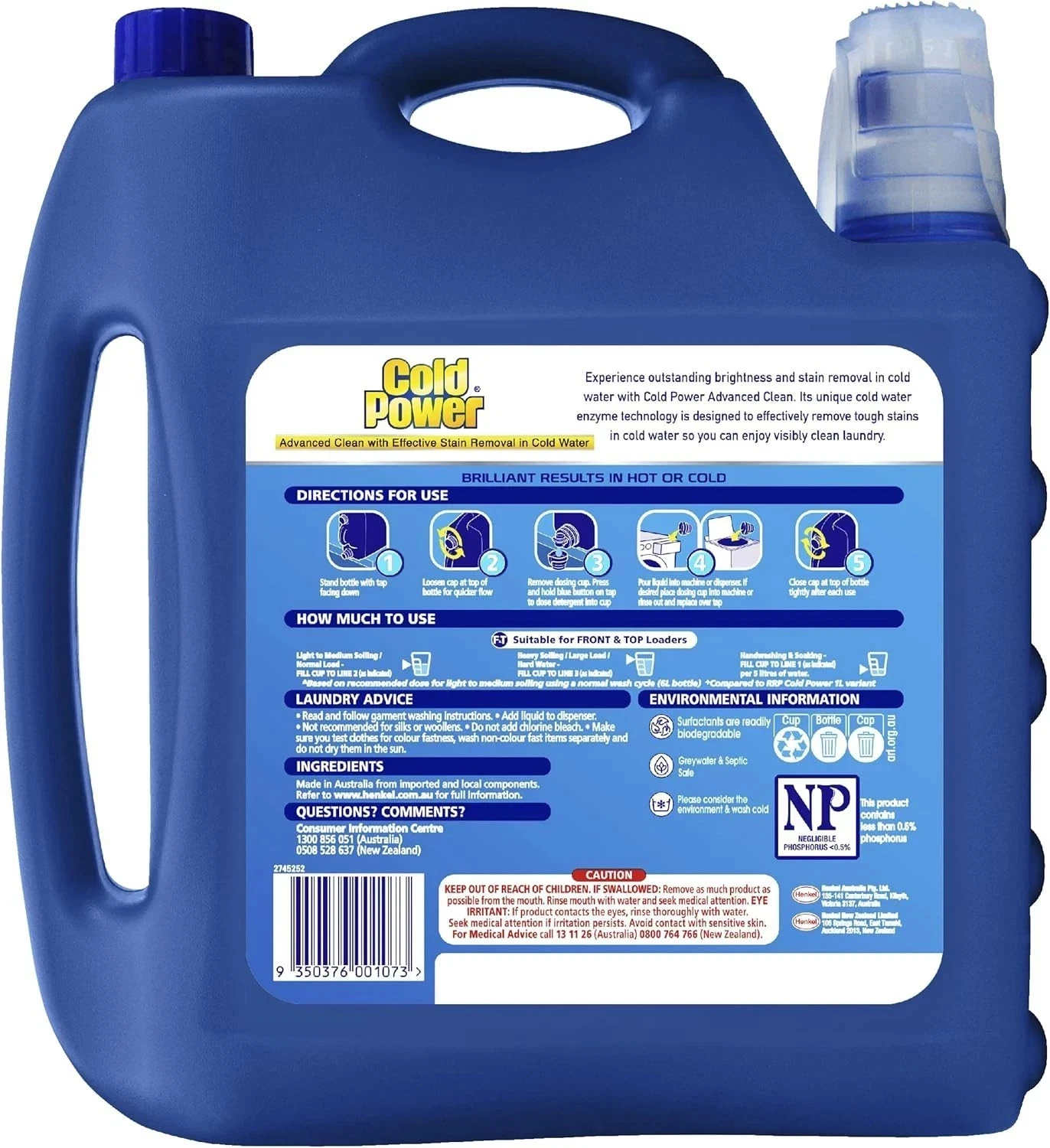 Cold Power Advanced Clean Laundry Liquid Detergent 6L Front & Top Loader