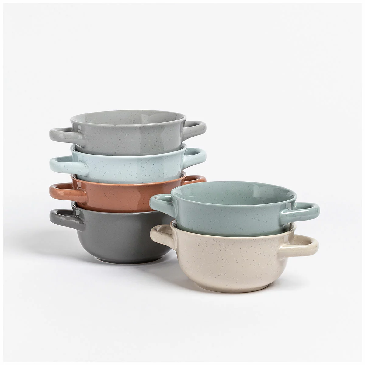 over&back Soup Bowls with Handle 6 Piece Stoneware Set Microwave Safe