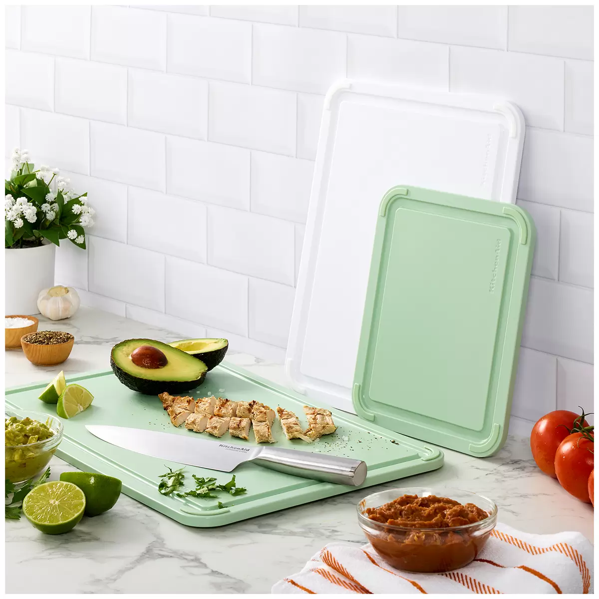 KitchenAid Non-Slip Cutting Boards 3 Piece Set - Green/White - Free Shipping