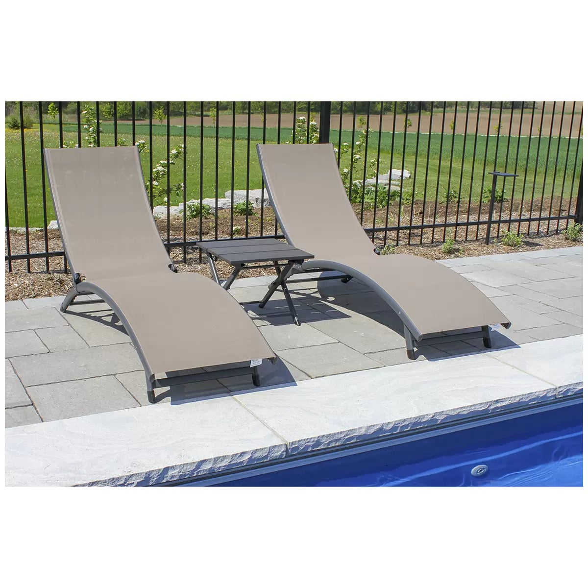 Vivere Coral Springs Chaise Lounge Set 2 Chairs+ Side Table Macchiato 5 Position