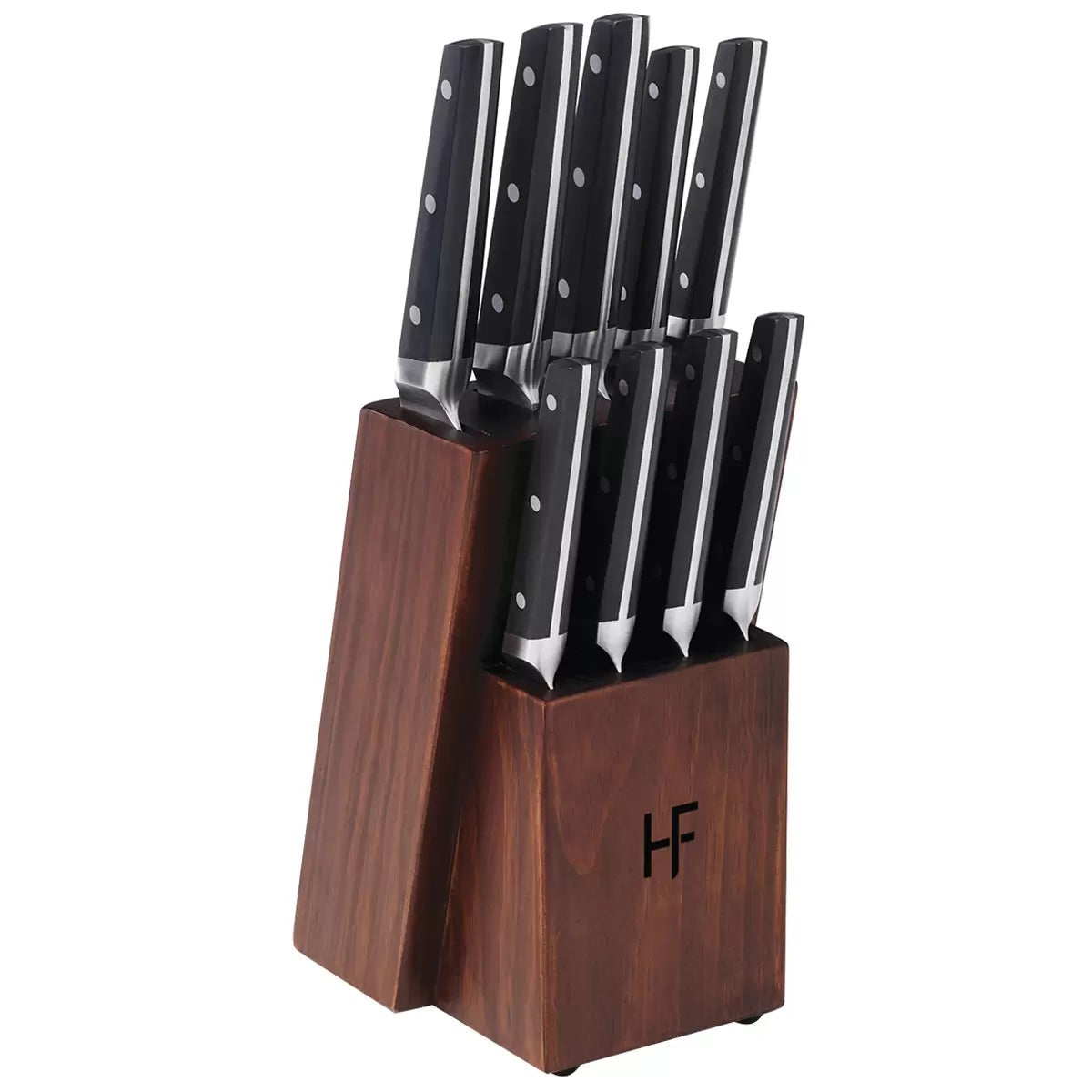 Hampton Forge Aero 10pc Knife Block Set Black Chef Bread Santoku Steak Knives