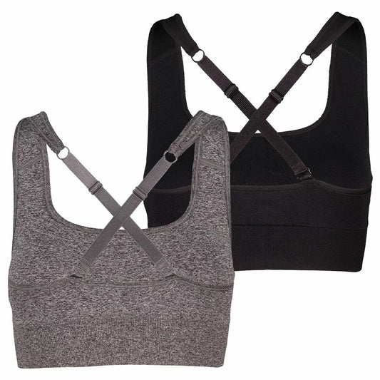 PUMA Women's Seamless Sports Bra 2 Pack Black Grey US X-Large Adjustable