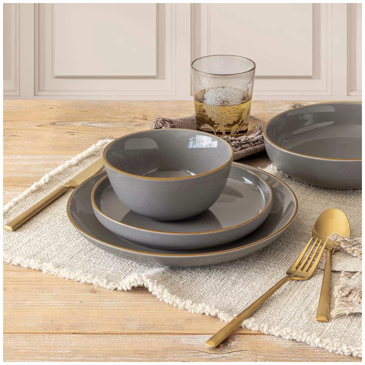 over&back Options 16 Piece Stoneware Dinner Set Dark Grey Microwave Safe