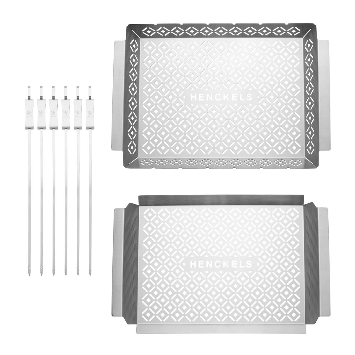Henckels 8 Piece BBQ Grill Tool Set Tray Basket Skewers Stainless Steel