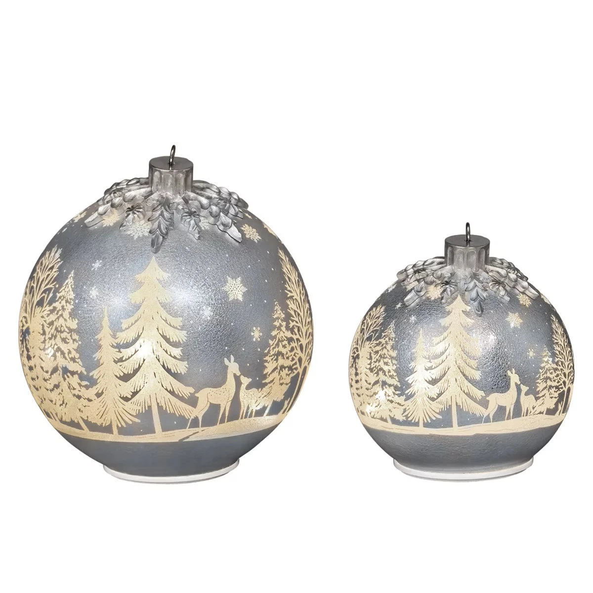Seasonal Rotating Glass Balls 2pc Silver LED Christmas Holiday Home Decor