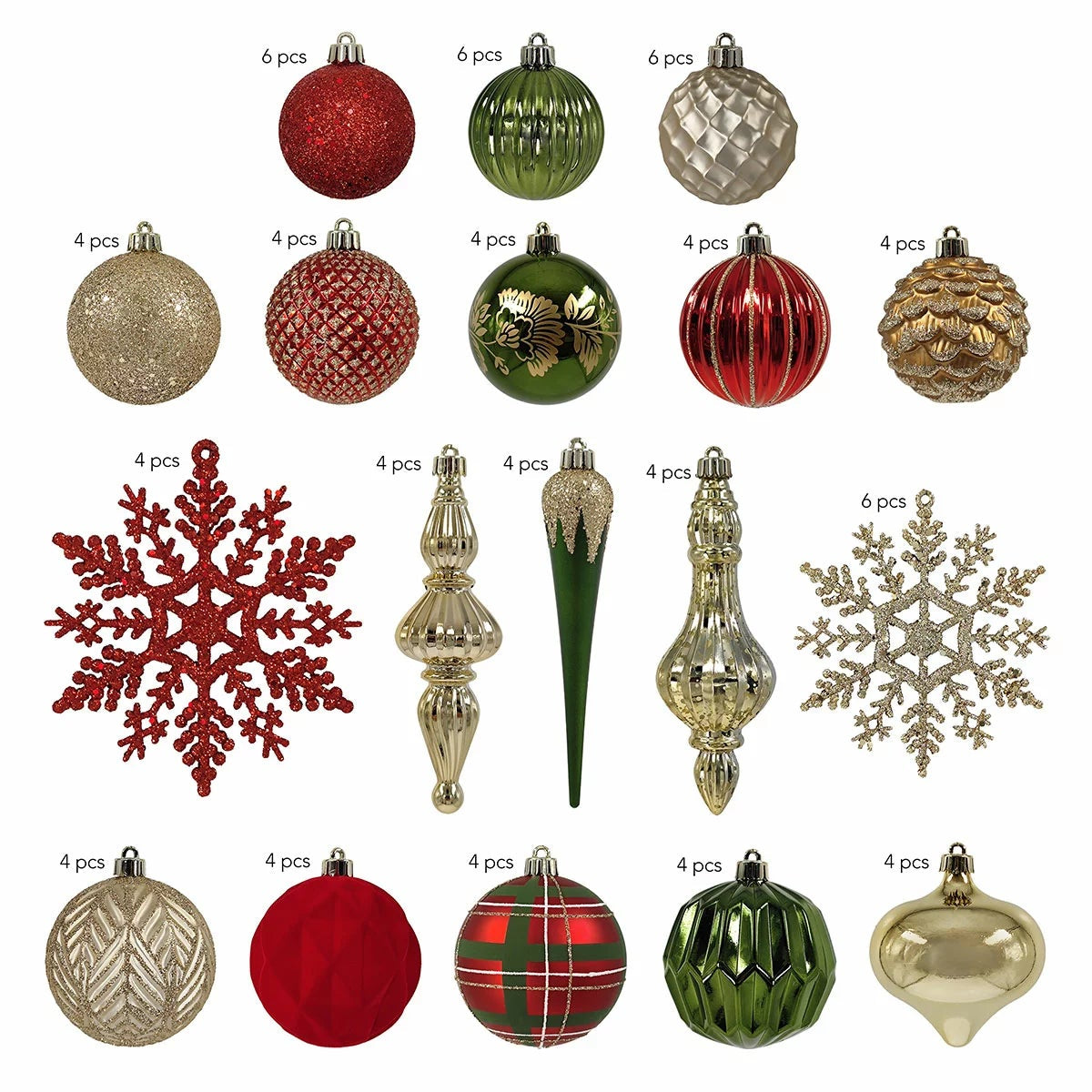 80 Piece Red Green Christmas Ornament Set Shatter Resistant Holiday Tree Decor