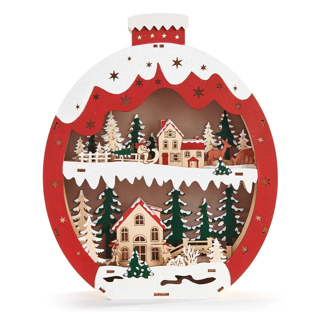 Wooden Christmas 2pc Ornament Star Set Xmas Holiday Tabletop Display With Timer