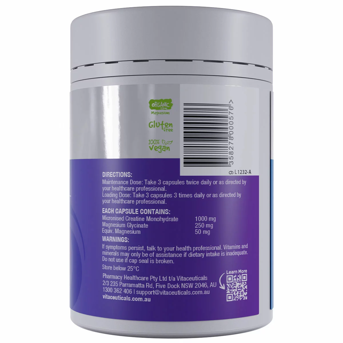 Vitaceuticals Magnesium + Creatine 120 Capsules Muscle Recovery Energy Supplemen