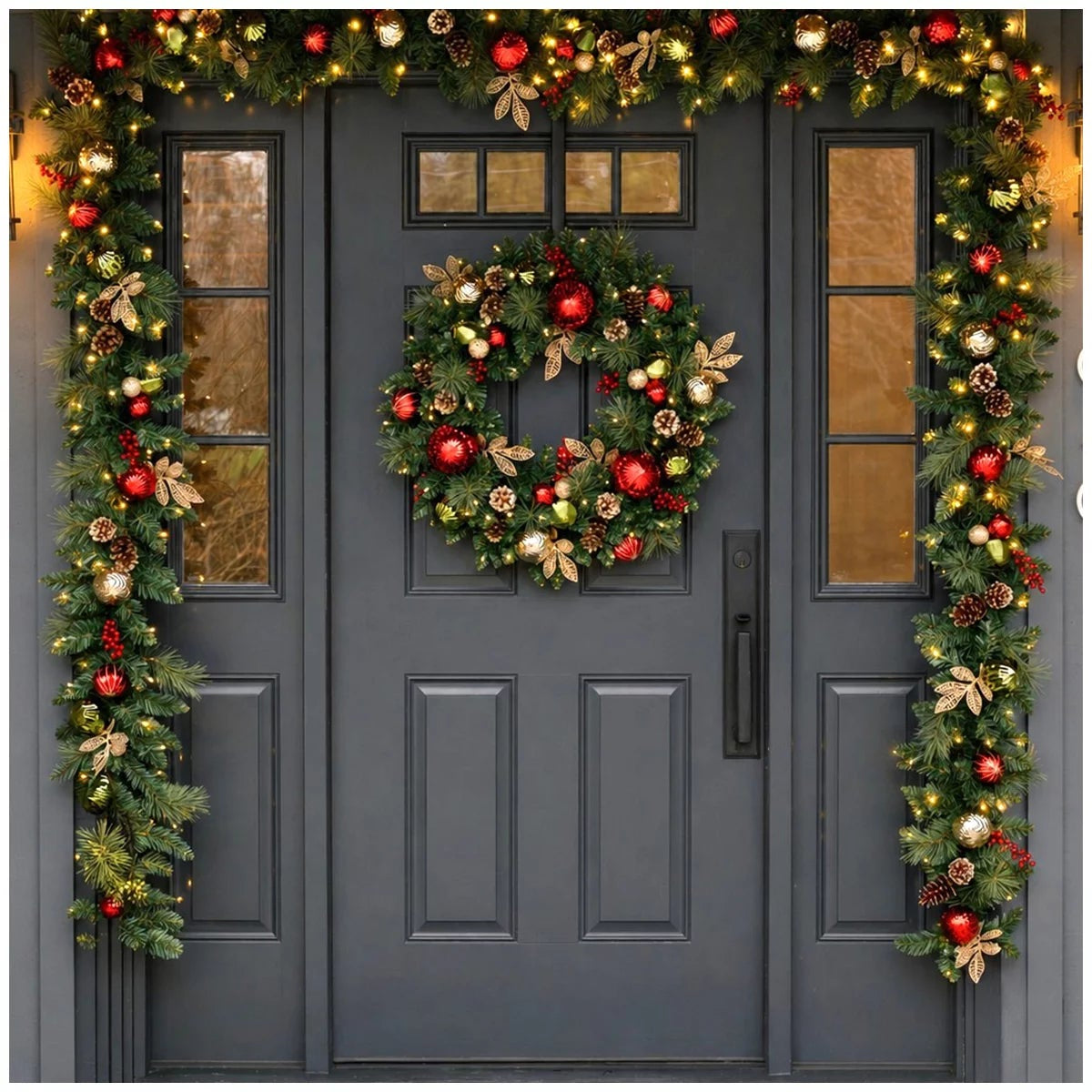 30 Inch Pre-Lit Christmas Wreath Red Artificial Holiday Home Decor