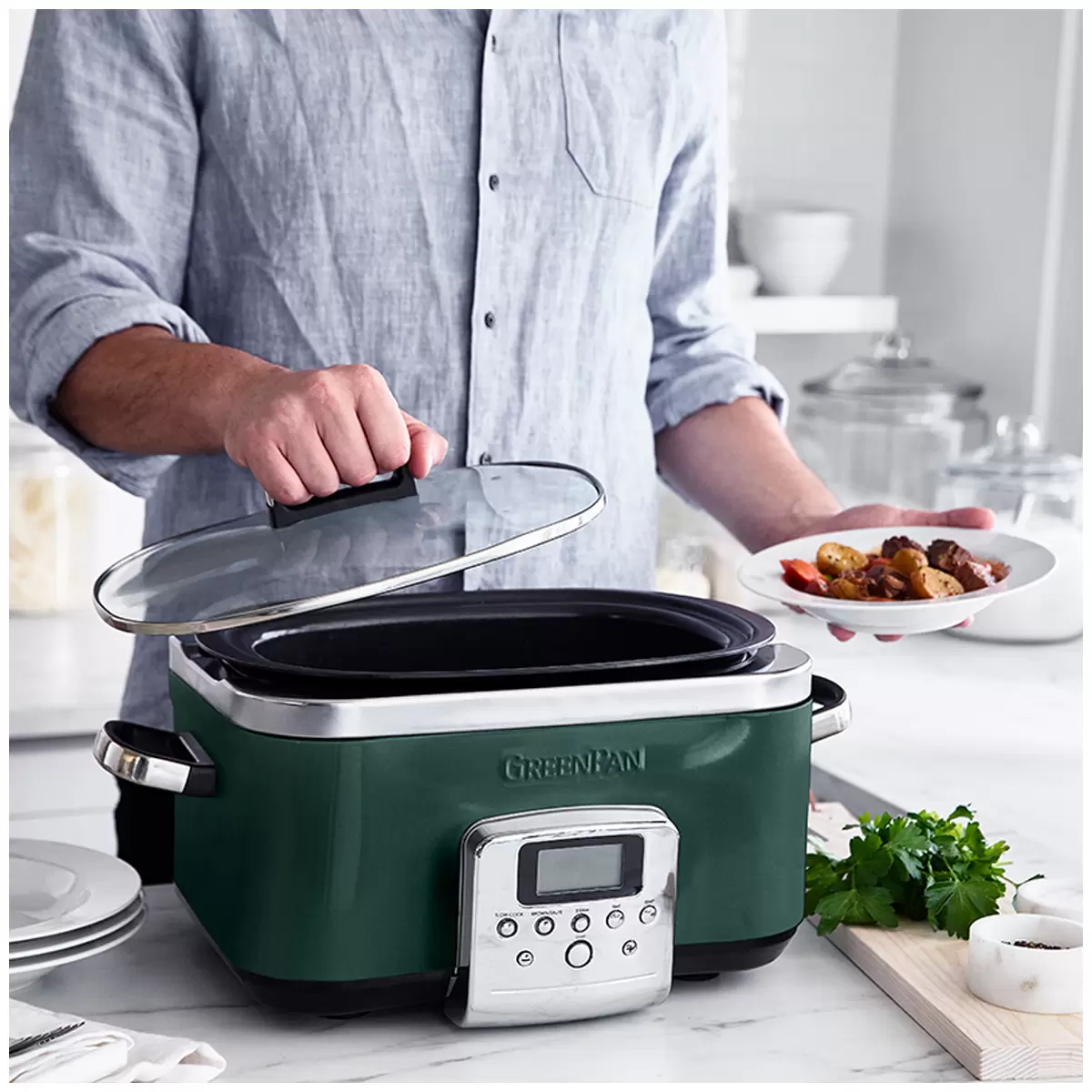GreenPan 6L Slow Cooker CC009380-001 Pine Green Home Kitchen Cookware Free Shipping