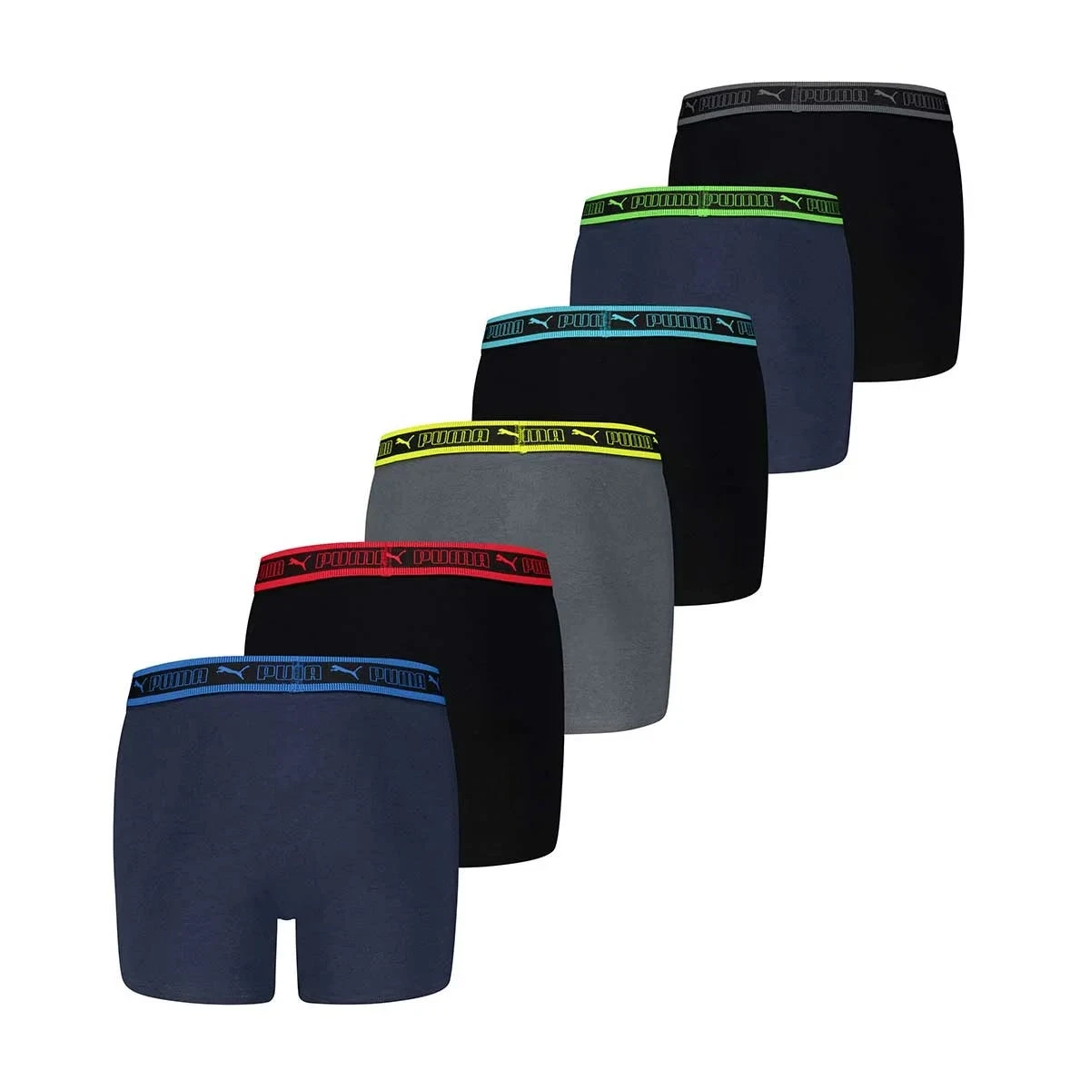 PUMA Boys Boxer Briefs 6 Pack Cotton Stretch Navy Grey Black X-Large