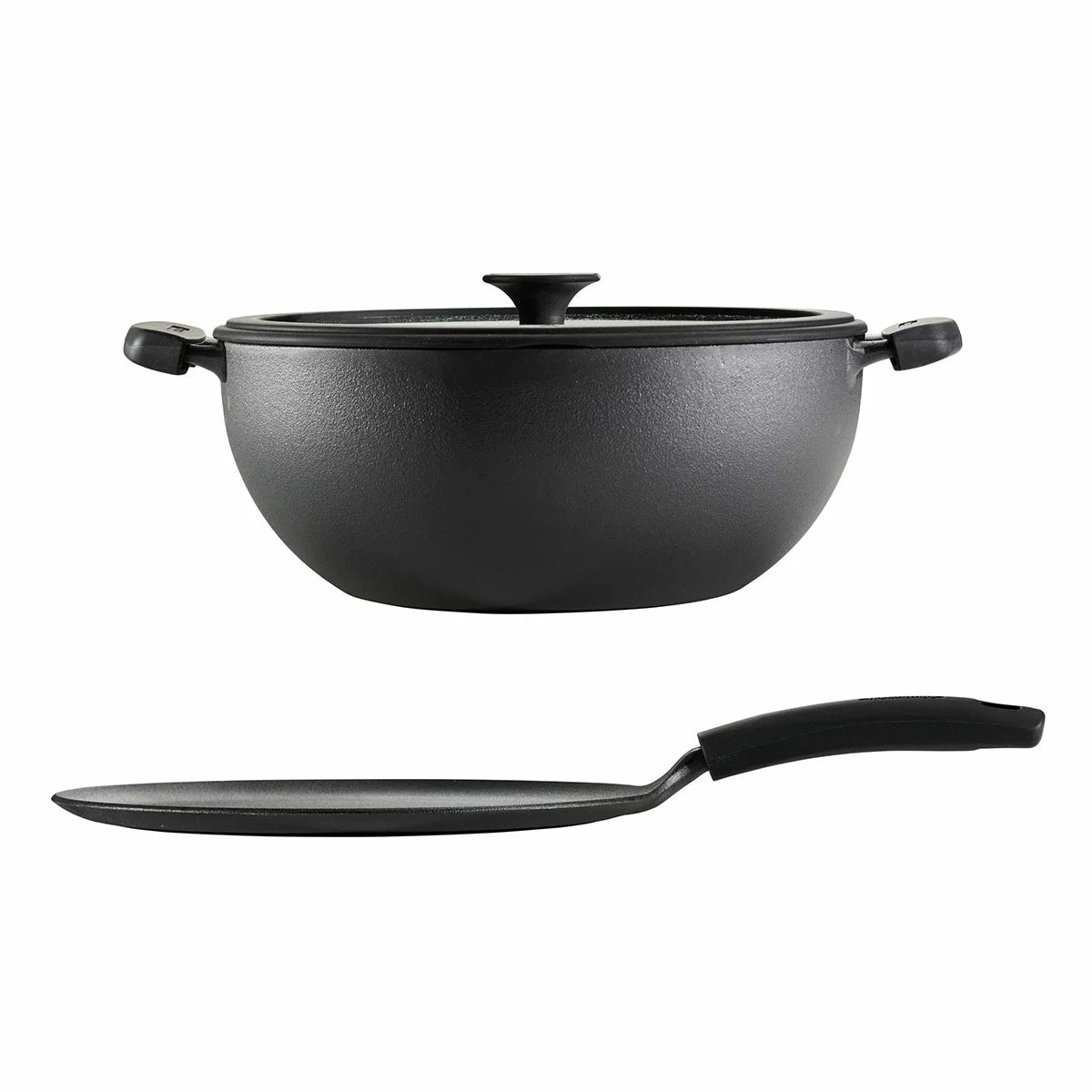 Tramontina Cast Iron Kadai & Tawa 3 Piece Set Induction Oven Safe 6.6L Cookware