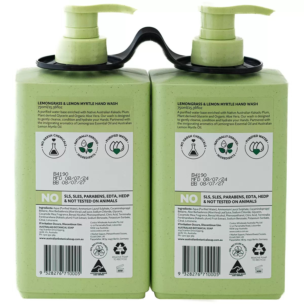 Australian Botanical Soap Hand Wash 2 x 750ml Lemon Grass Myrtle