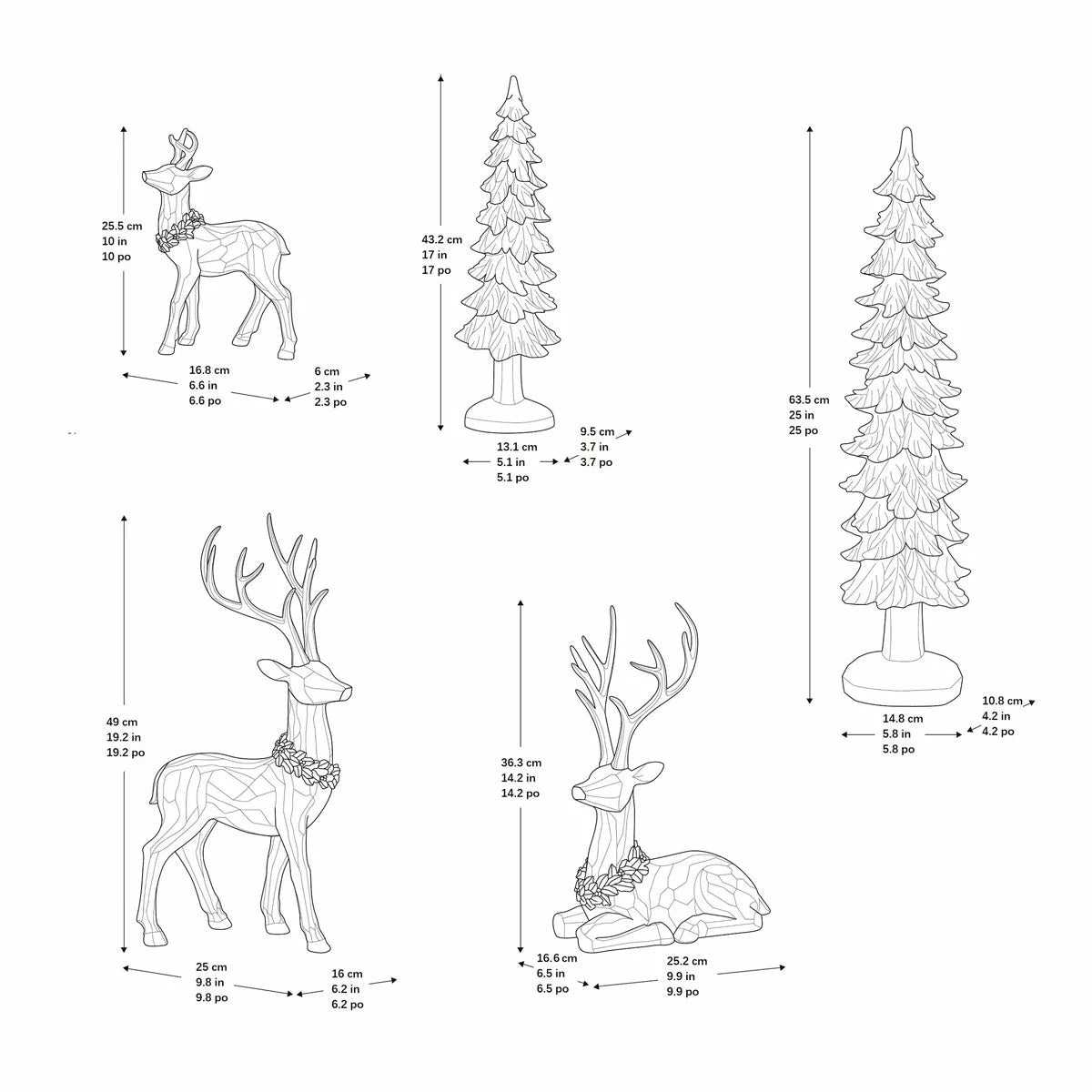 Christmas Deer & Trees 5 Piece Holiday Decorations Statue Set Resin Indoor Decor