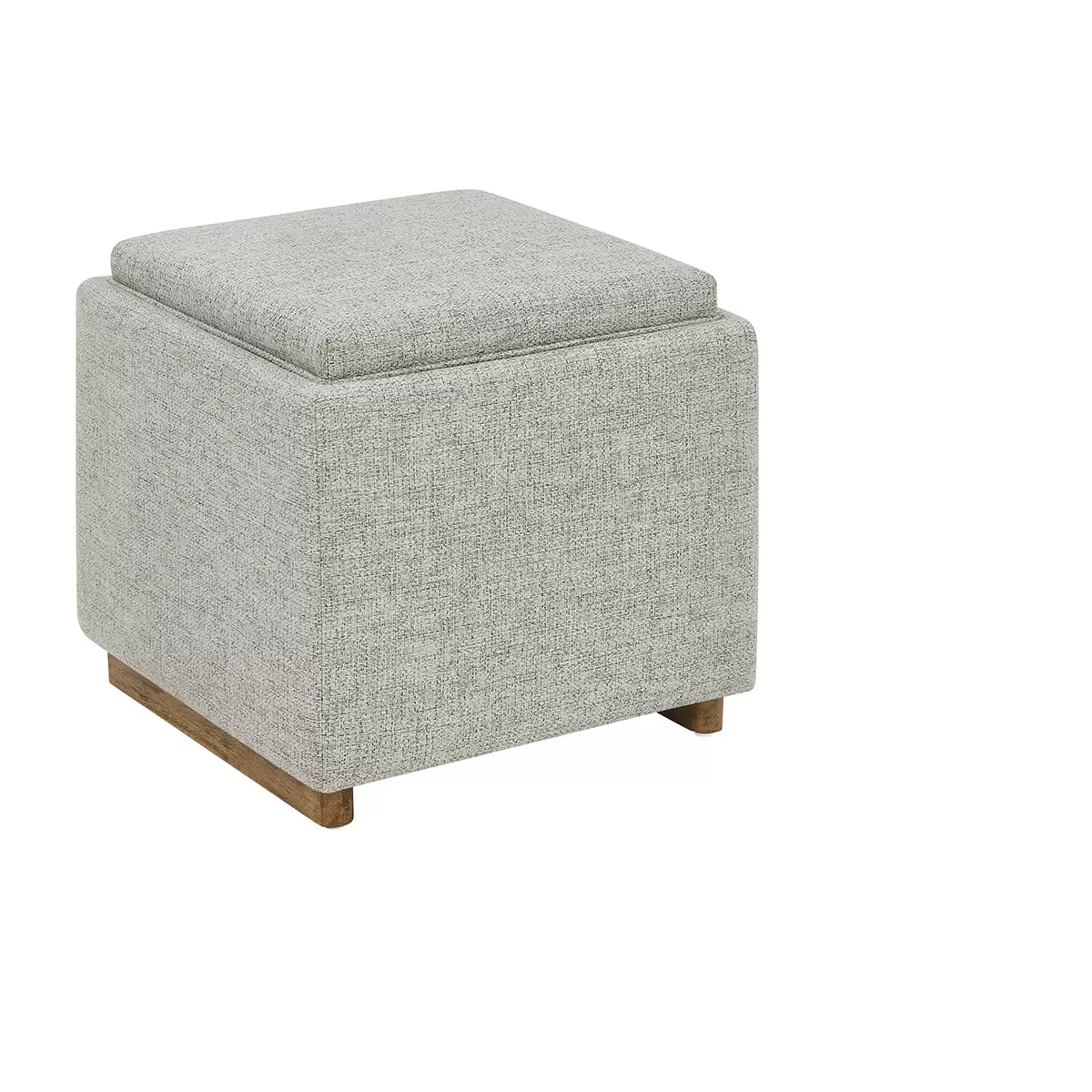 Thomasville Fabric Storage Ottoman Grey Footstool Wooden Tray Hidden Storage