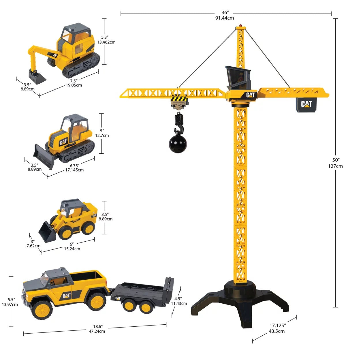 CAT Workforce Power Crane Remote Control Playset 56 Accessories Kids 5+